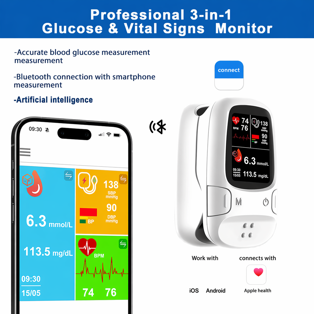 Professional 3-in-1 Glucose & Vital Signs Monitor